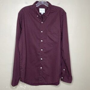 AMERICAN EAGLE Button Down Shirt Burgundy Micro White Squares Cotton Medium